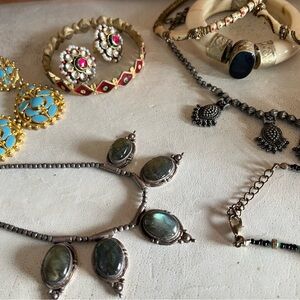 Gold and Silver costume & real jewelry lot. Laboradite, tiger 👁️ festival ready!